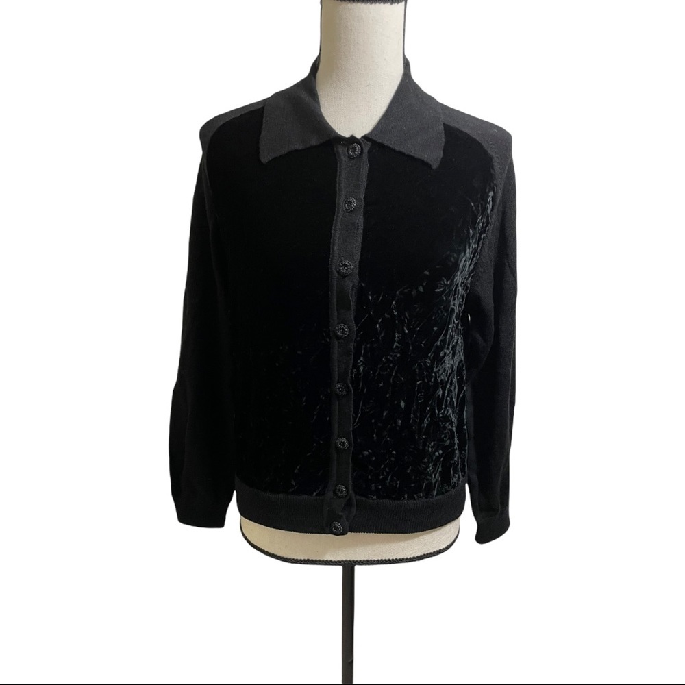 Robert Scott wool and rayon velvet front button collar cardigan sweater …